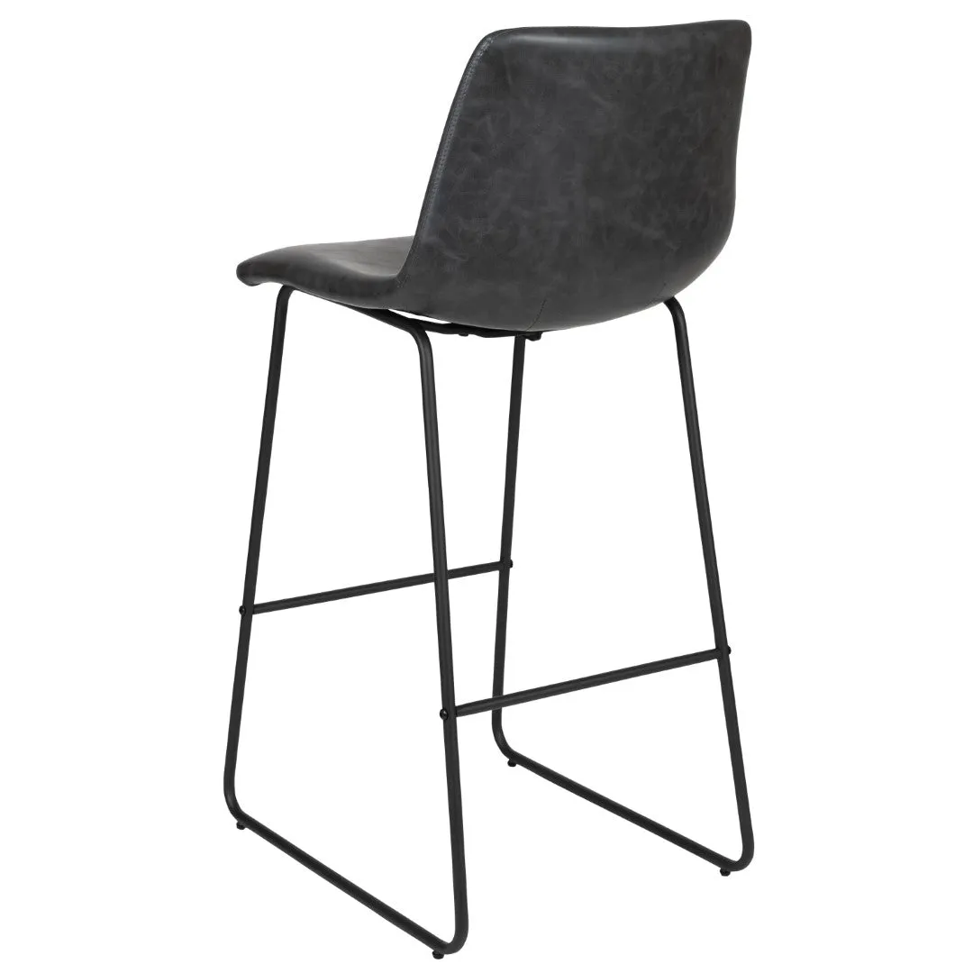 2 LeatherSoft Barstools, 30" Height, Dark Color, Mid-Century Style, Comfortable Bucket Seat