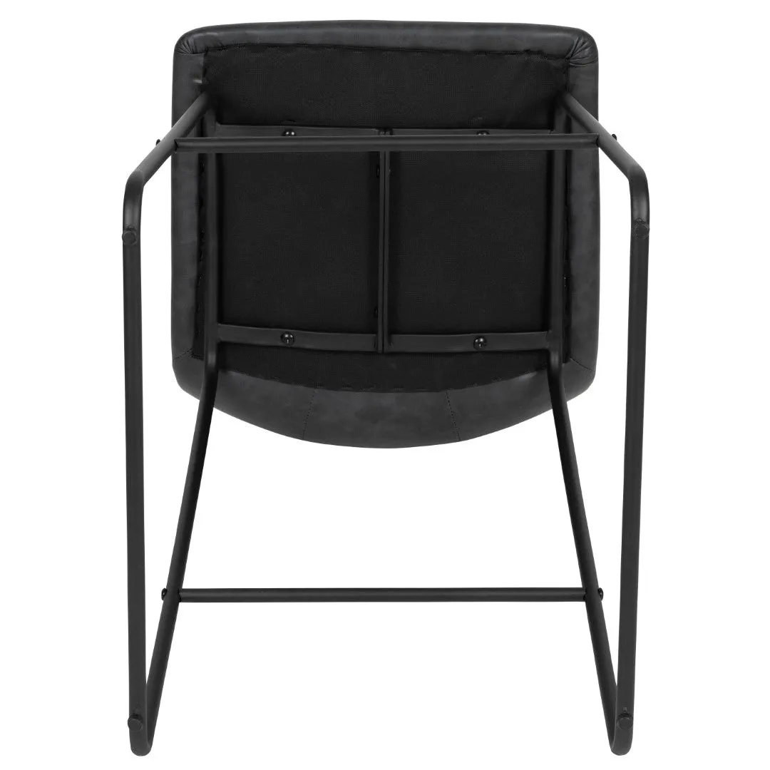 2 LeatherSoft Barstools, 30" Height, Dark Color, Mid-Century Style, Comfortable Bucket Seat