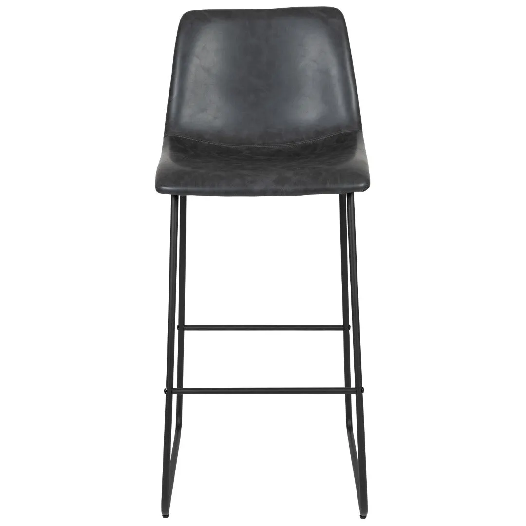 2 LeatherSoft Barstools, 30" Height, Dark Color, Mid-Century Style, Comfortable Bucket Seat