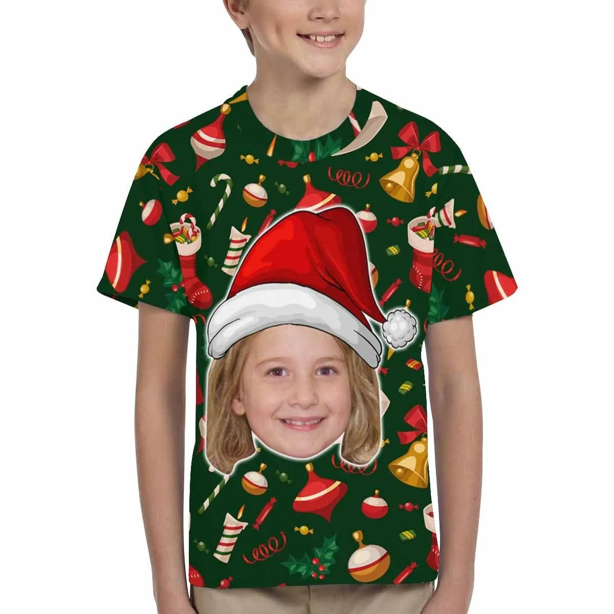 #6-15Y Custom Face Cute Jingle Bells Kid's All Over Print T-shirt