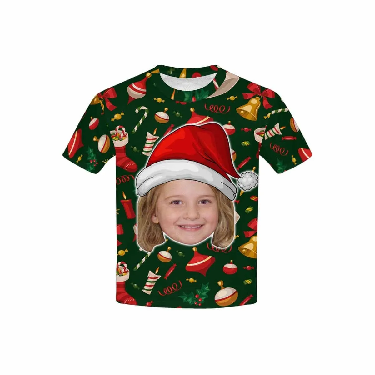 #6-15Y Custom Face Cute Jingle Bells Kid's All Over Print T-shirt