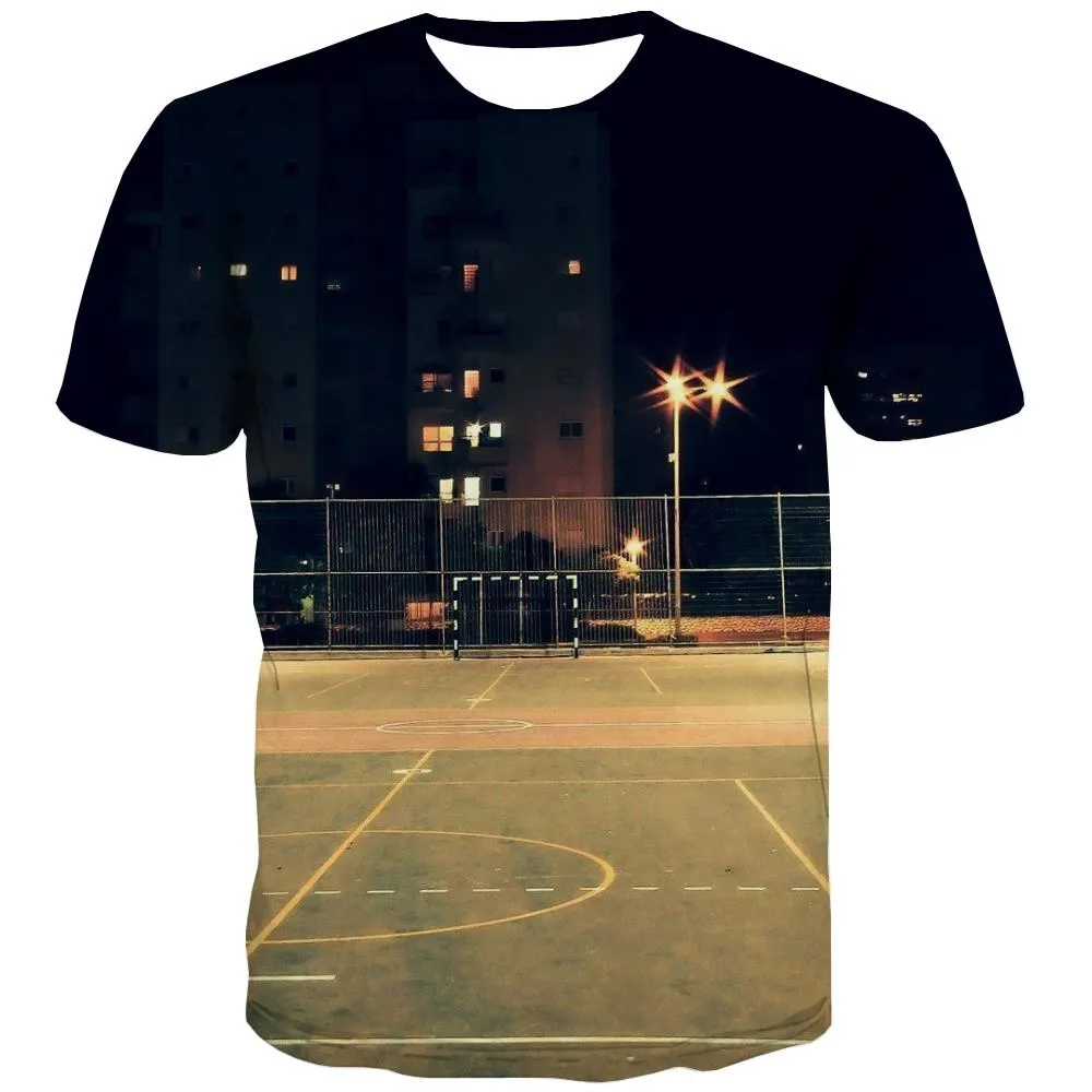 Basketball T shirts Men Night View Tshirts Casual Galaxy T shirts Funny City Tshirts Novelty