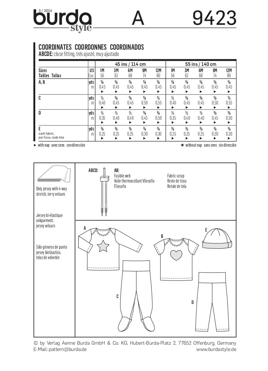 Burda Pattern 9423 Baby (1M-12M)