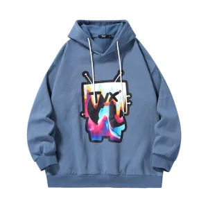 Cartoon TV man letter-printed pullover drawstring hoodie