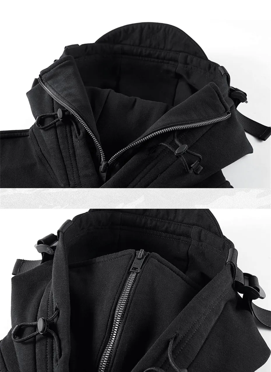 Double Neckline Hoodies With Pockets on Sleeves / Alternative Fashion Clothing