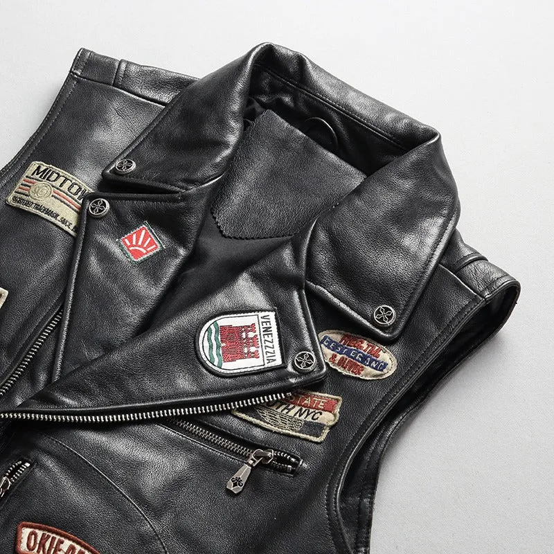 Men's Cowhide Leather Stylish Rider Vest / Biker Style Clothes