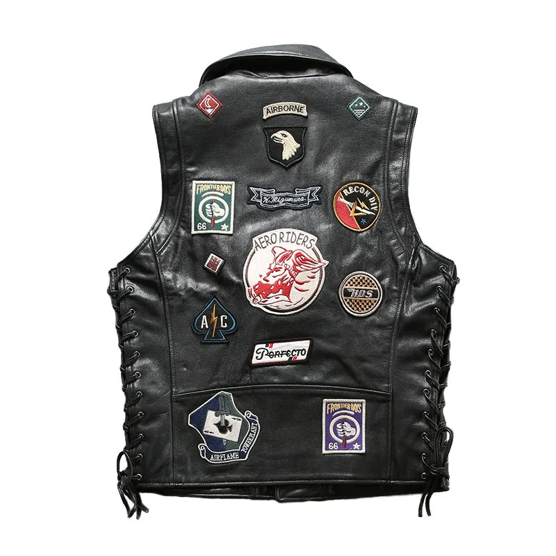 Men's Cowhide Leather Stylish Rider Vest / Biker Style Clothes