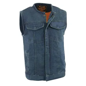 Milwaukee Leather MDM3001 Men's Collarless Blue Denim Club Style Vest with Dual Closure