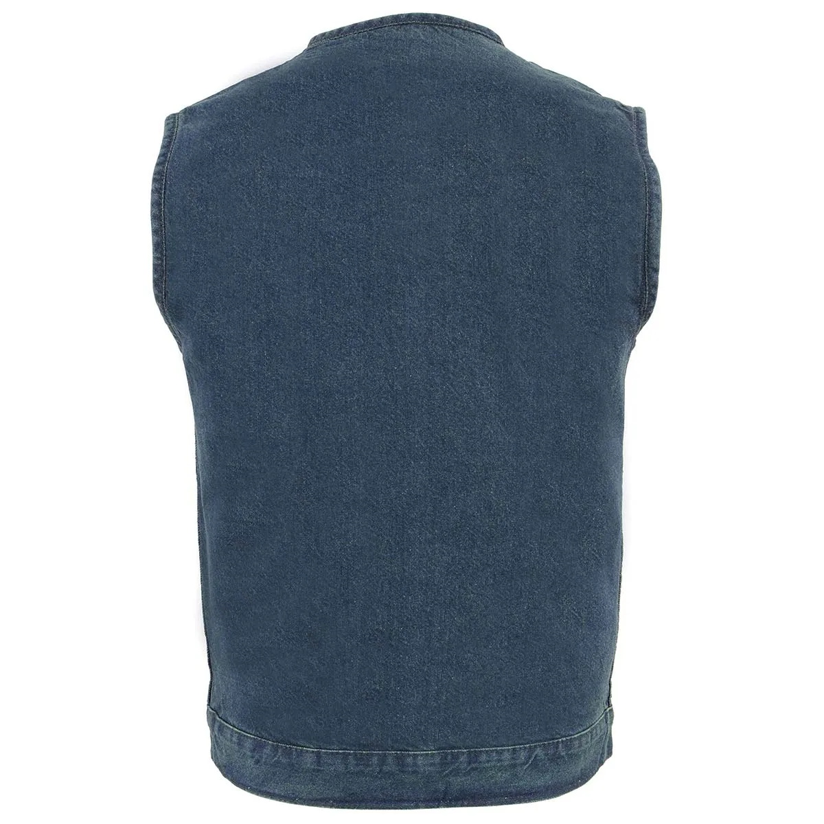 Milwaukee Leather MDM3001 Men's Collarless Blue Denim Club Style Vest with Dual Closure