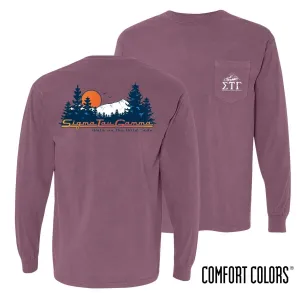 Sig Tau Comfort Colors Berry Retro Wilderness Long Sleeve Pocket Tee