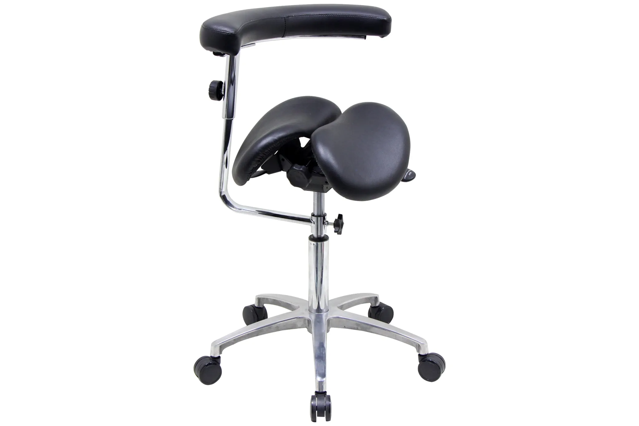 USA Patented Twin Tiltable Saddle Stool with 360 Degree Arm Support