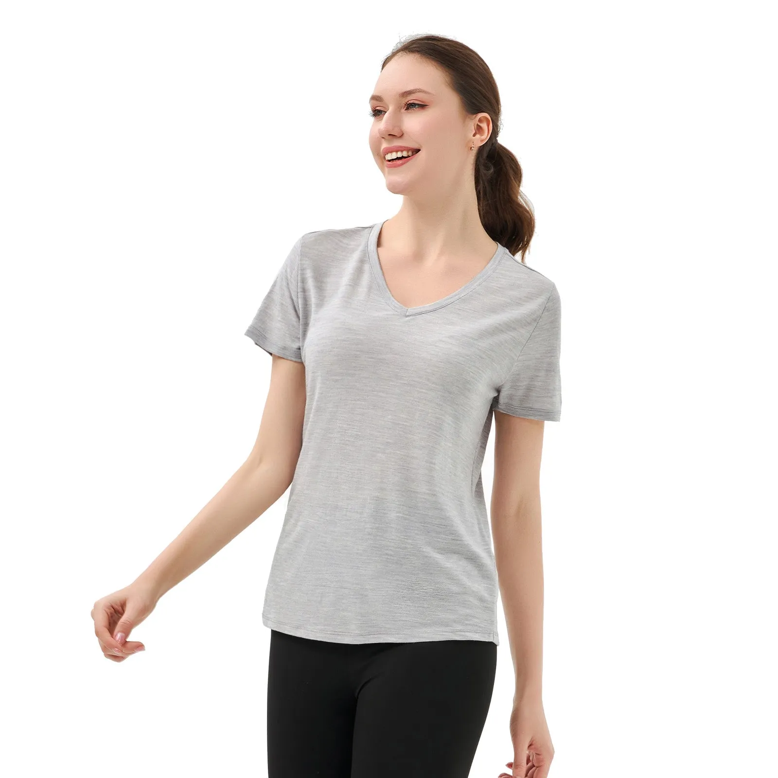 Women’s Merino 170g V-Neck  Short Sleeve T-Shirt  Light Grey